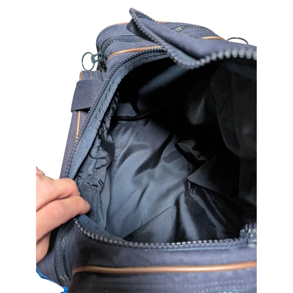 Lands' End Square Rigger Duffel Bag Navy Blue Canvas Leather Trim Travel Luggage